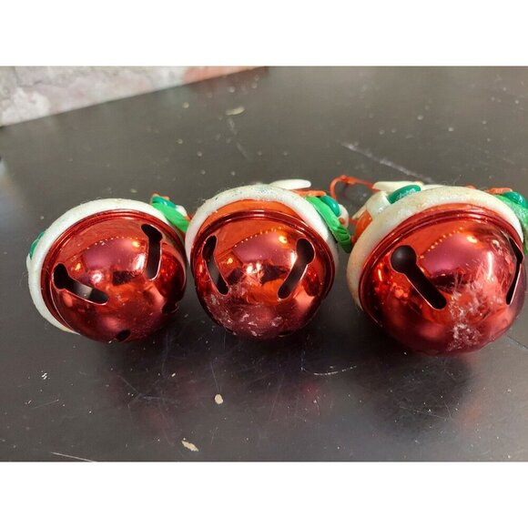 3 Santa Christmas Bell Ornaments Red Jingle Tree Decorations - Picture 3 of 4